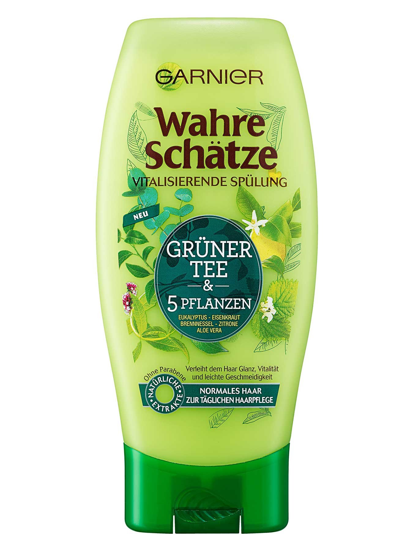 Spuelung-Wahre-Schaetze-Gruener-Tee-Fuenf-Pflanzen-250ml-Vorderseite-Garnier-Deutschland-gr